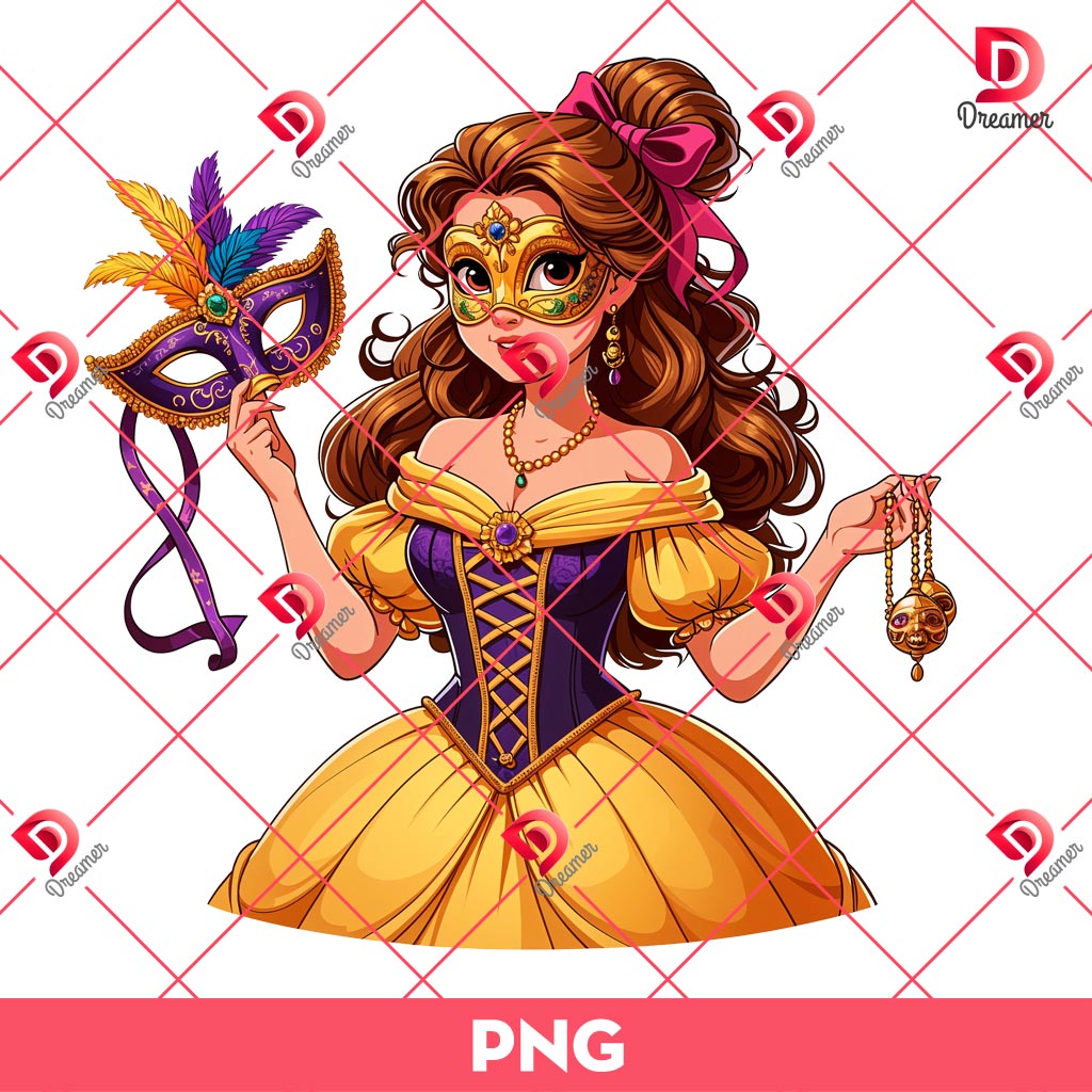 Belle Princess Mardi Gras PNG, Disney Princess Festival Mardi Gras PNG