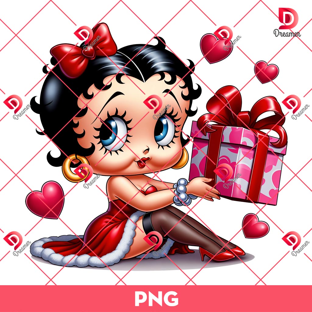 Betty Boop And Valentine Gift Box PNG, Happy Valentines Day Betty Boop PNG