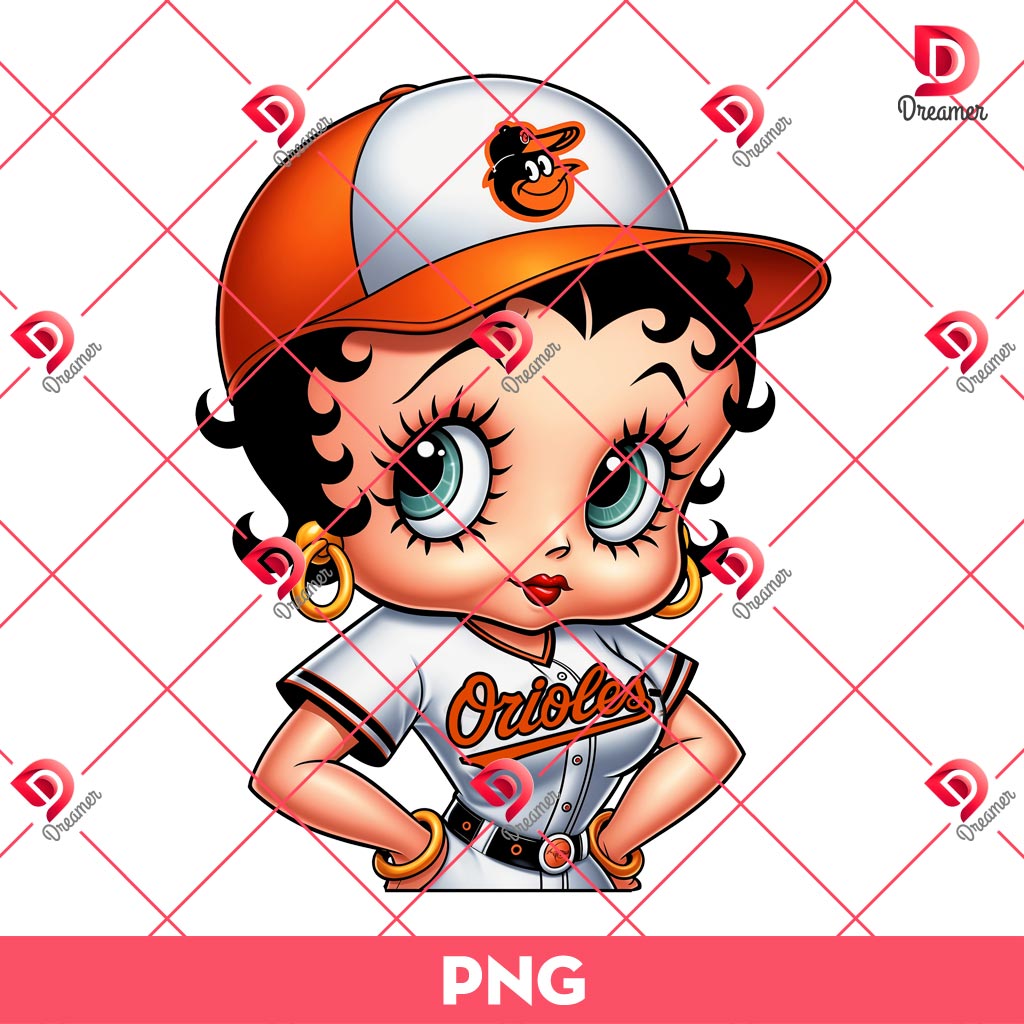 Betty Boop Baltimore Orioles Baseball PNG, MLB Sport Betty Boop Orioles PNG