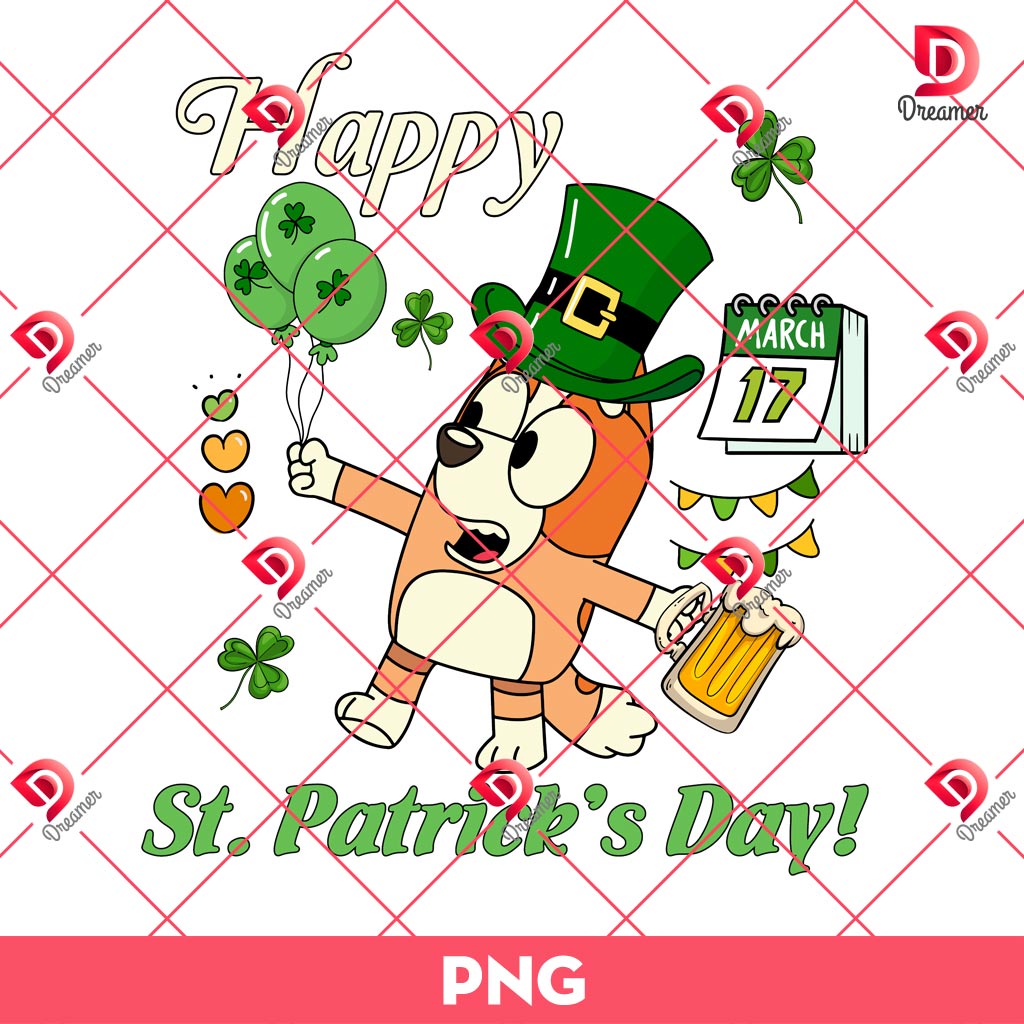 Bingo Happy St Patricks Day PNG, Lucky Shamrock Bingo PNG, Bluey Patricks Day PNG
