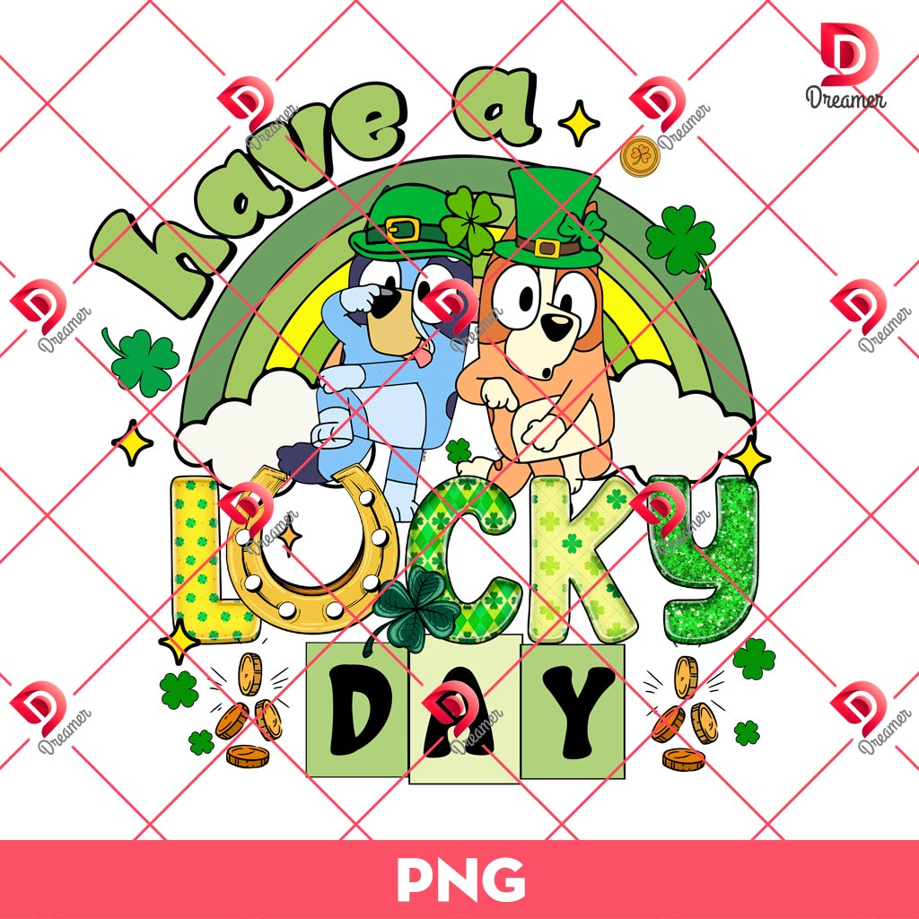 Bluey Bingo Have A Lucky Day PNG, Saint Patrick Bluey And Bingo PNG