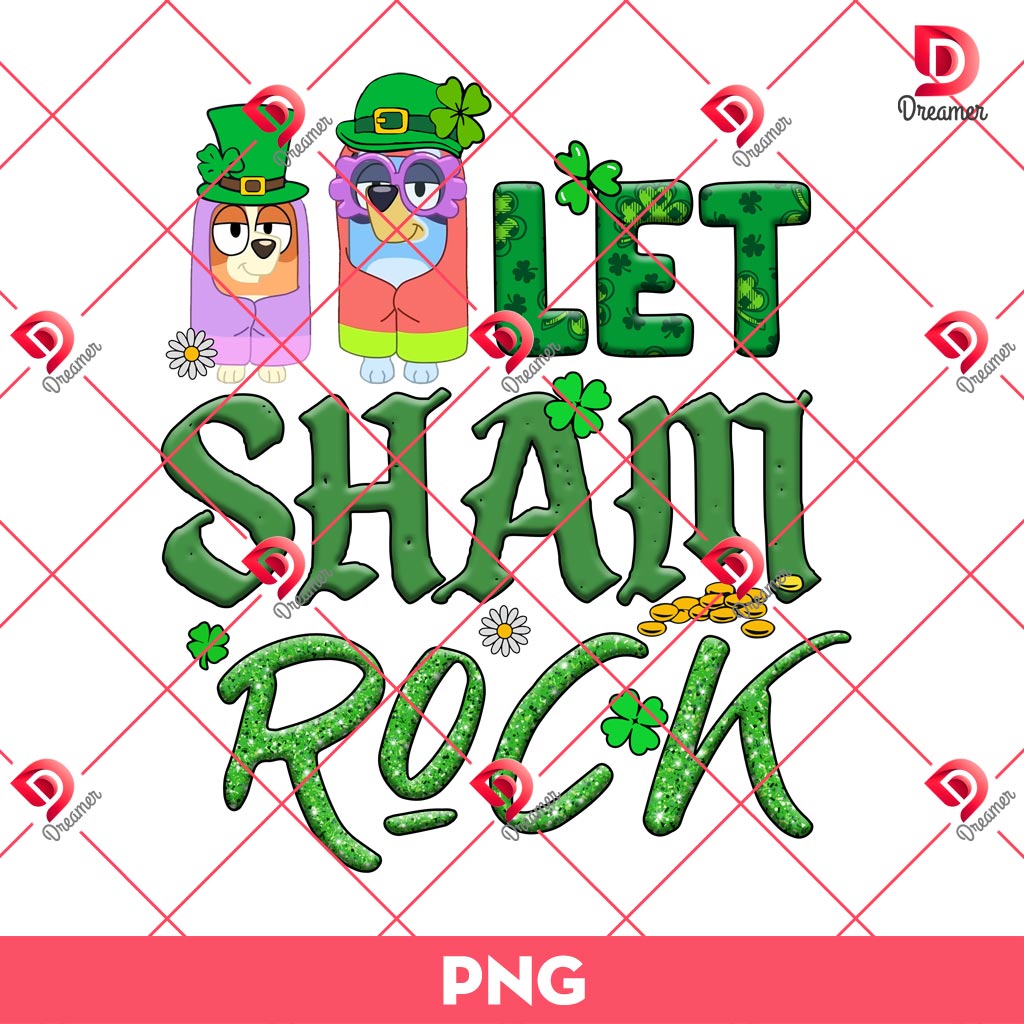 Bluey Bingo Let Shamrock PNG, St Patrick Bluey Bingo PNG, Bluey Cartoon St Patricks Day PNG