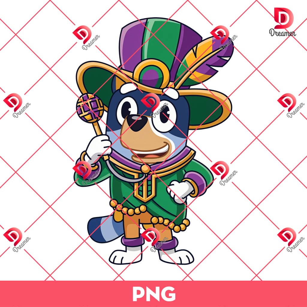 Bluey Mardi Gras PNG, Bluey Bingo Cartoon Mardi Gras PNG