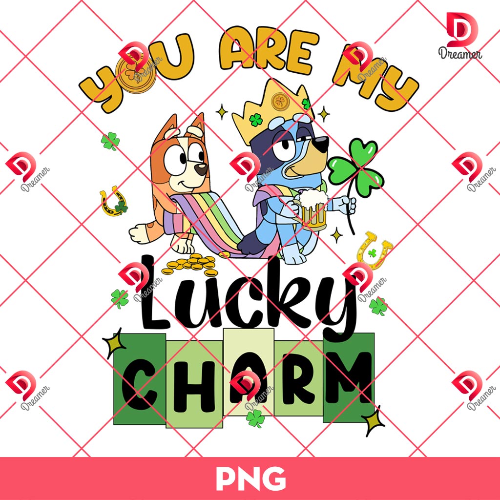 Bluey You Are My Lucky Charm PNG, Bluey Bingo St Patrick PNG, Saint Patricks Day Bluey Cartoon PNG
