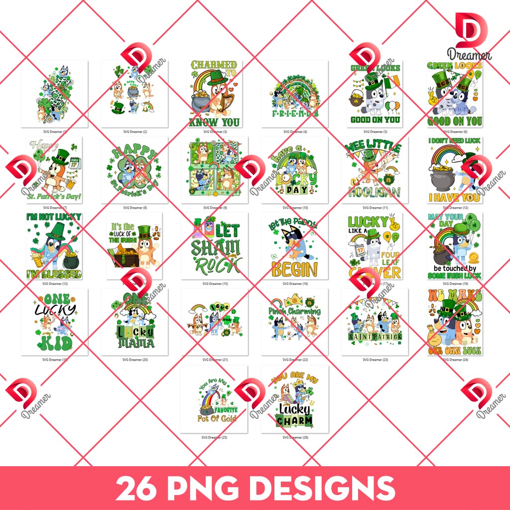 Bundle Bluey St Patricks Day PNG, Patricks Day Bluey Cartoon PNG Bundle