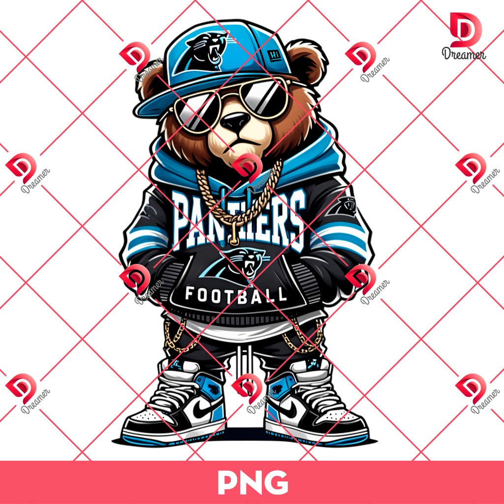 Carolina Panthers Football Teddy Bear PNG, NFL Teddy Bear Cartoon Panthers PNG