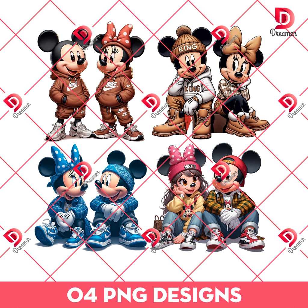 Chicano Mickey Minnie Bundle PNG, Mickey And Minnie Wearing Sport Uniforms PNG Bundle