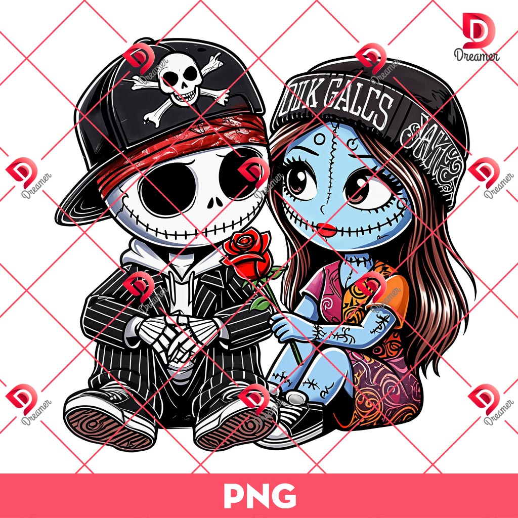 Chicano Nightmare Couple Valentine PNG, Jack Skellington And Sally Nightmare Valentines Day PNG