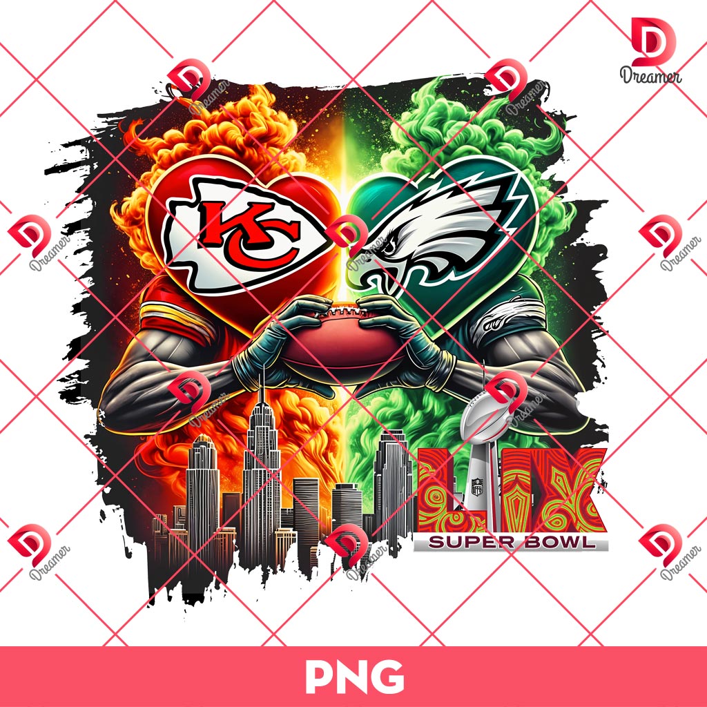 Chiefs VS Eagles Super Bowl LIX 2025 PNG, KC Chiefs And Philadelphia Eagles Football PNG, Super Bowl LIX Champions 2025 PNG
