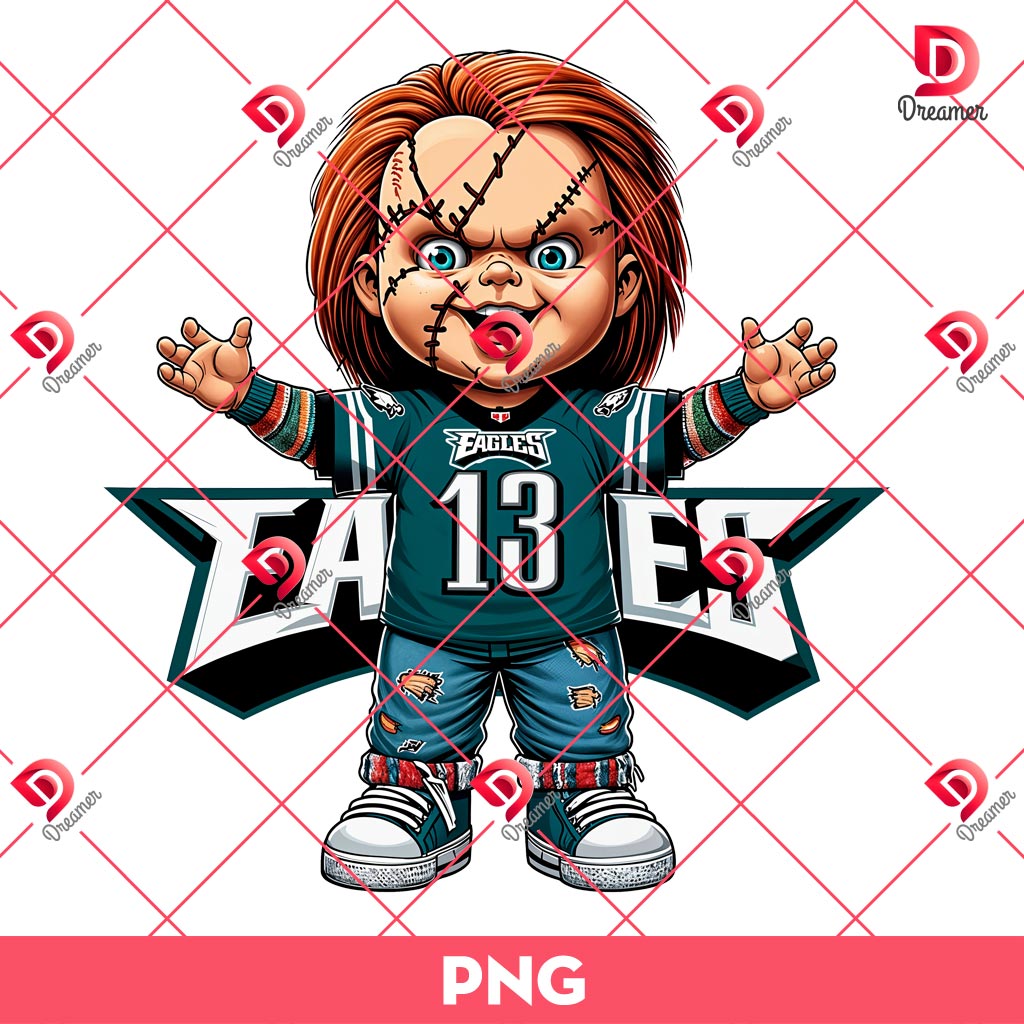 Chucky Eagles Football PNG, Horror Movie Character Philadelphia Eagles PNG