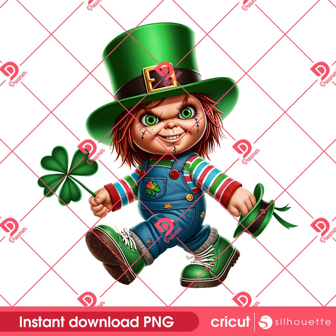 Chucky St Patricks Day PNG, Chucky Lucky Shamrock PNG