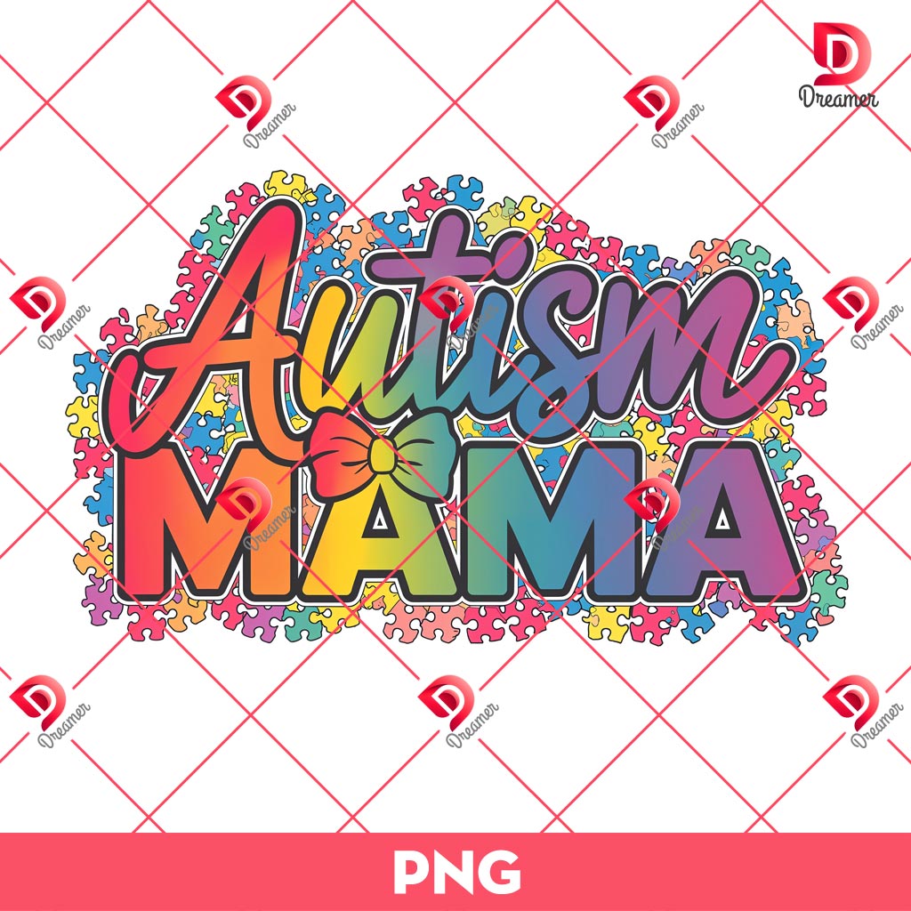 Colorful Autism Mama PNG, Coquette Bow Autism Mama Puzzle PNG, Autism Awareness PNG