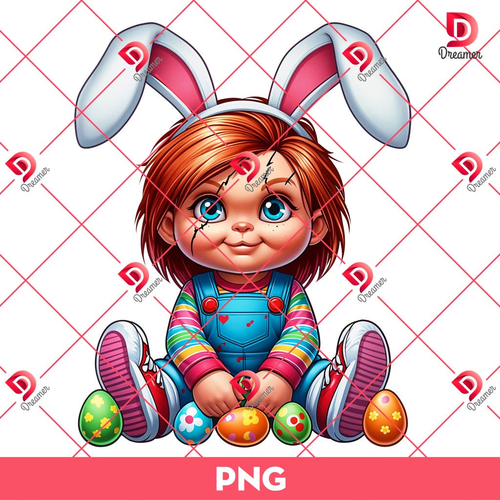 Cute Chucky Easter Bunny PNG, Horror Character Easter Day PNG, Chucky Bunny Holiday PNG