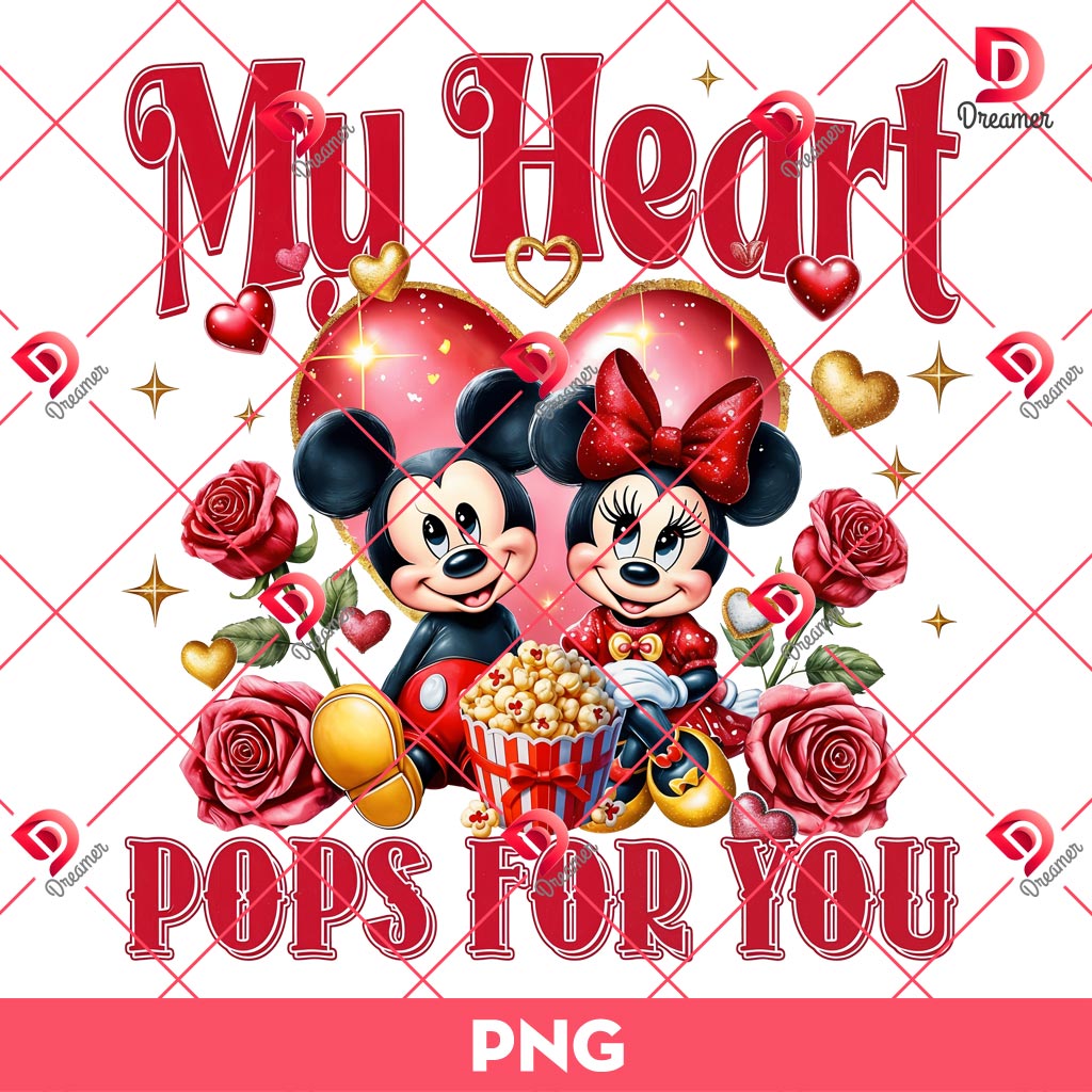 Disney Couple Mouse Valentine PNG, My Heart Pops For You Mickey Minnie PNG, Mickey And Minnie Valentines Day PNG