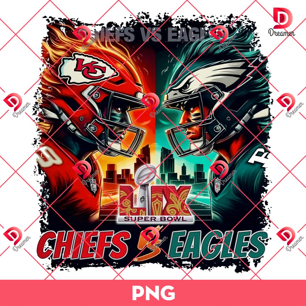 Eagles VS Chiefs PNG, Philadelphia Eagles VS Kansas City Chiefs NFL Champs 2025 PNG, Super Bowl LIX 2025 PNG