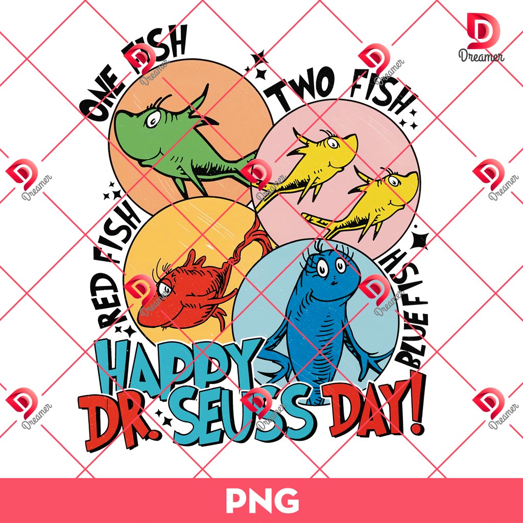 Happy Dr Seuss Day PNG, One Fish Two Fish PNG, Dr Seuss Fish PNG