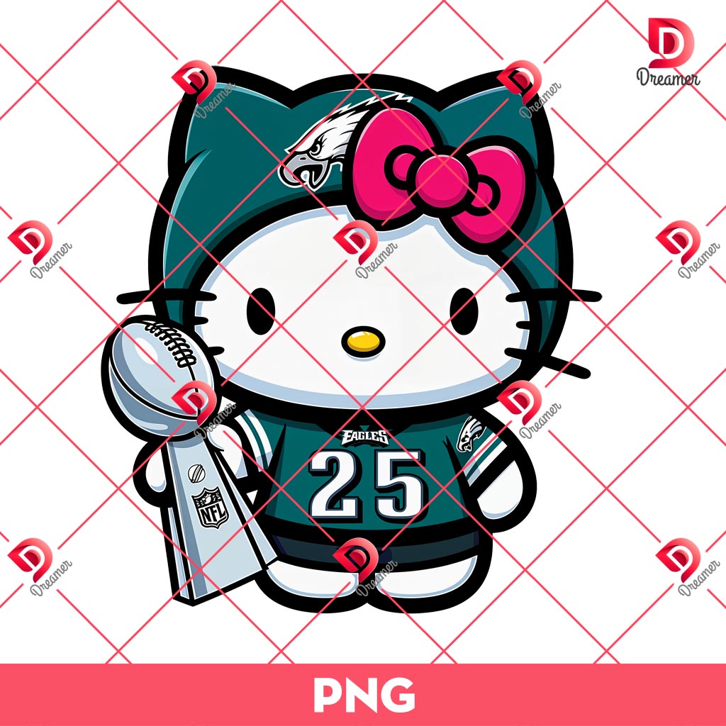 Hello Kitty Eagles Super Bowl LIX 2025 PNG, Hello Kitty Philadelphia Eagles Football Champions PNG