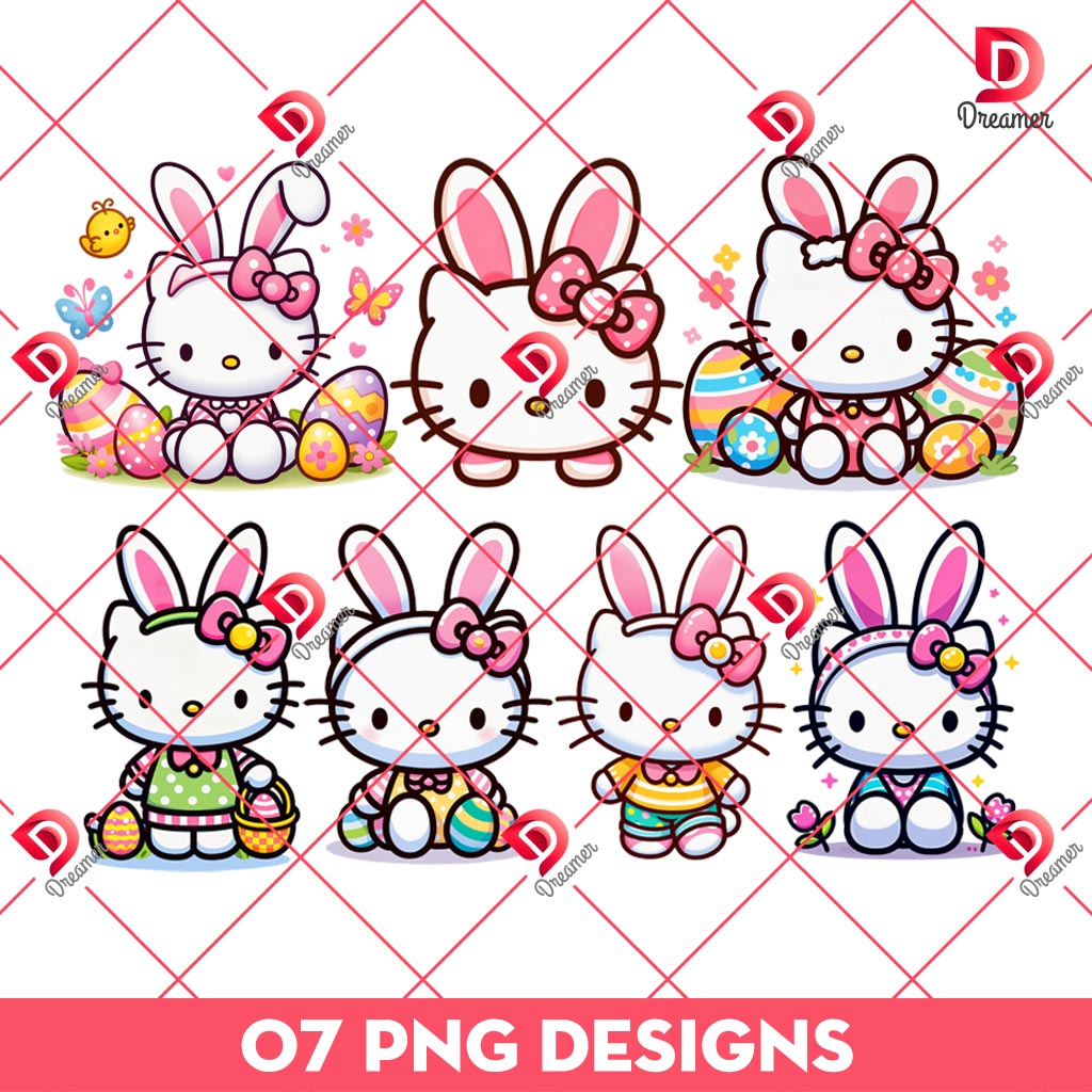 Bundle Hello Kitty Easter PNG, Bunny Easter Hello Kitty PNG Bundle