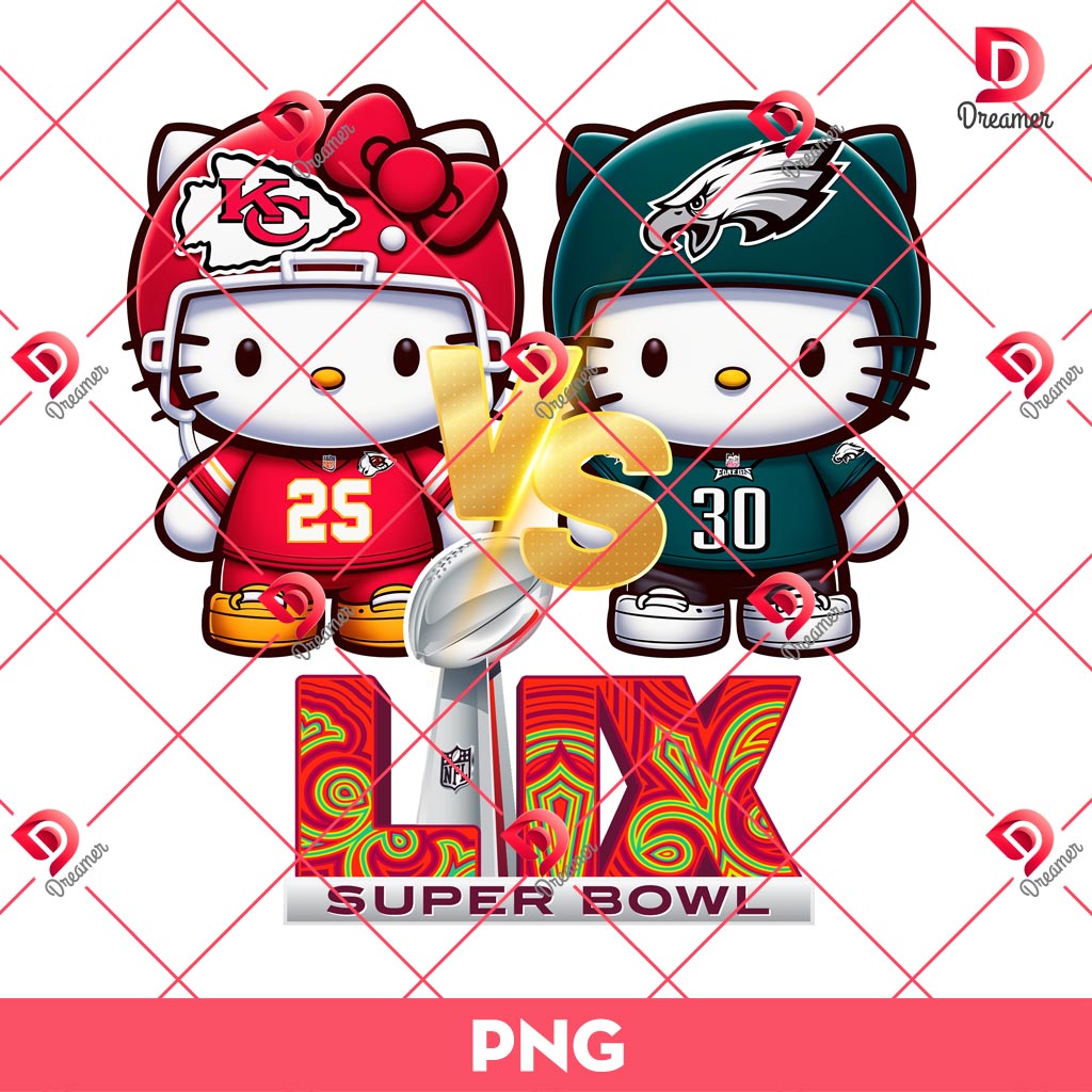 Hello Kitty Football Super Bowl LIX 2025 Champs PNG, Hello Kitty KC Chiefs VS Hello Kitty Philadelphia Eagles PNG