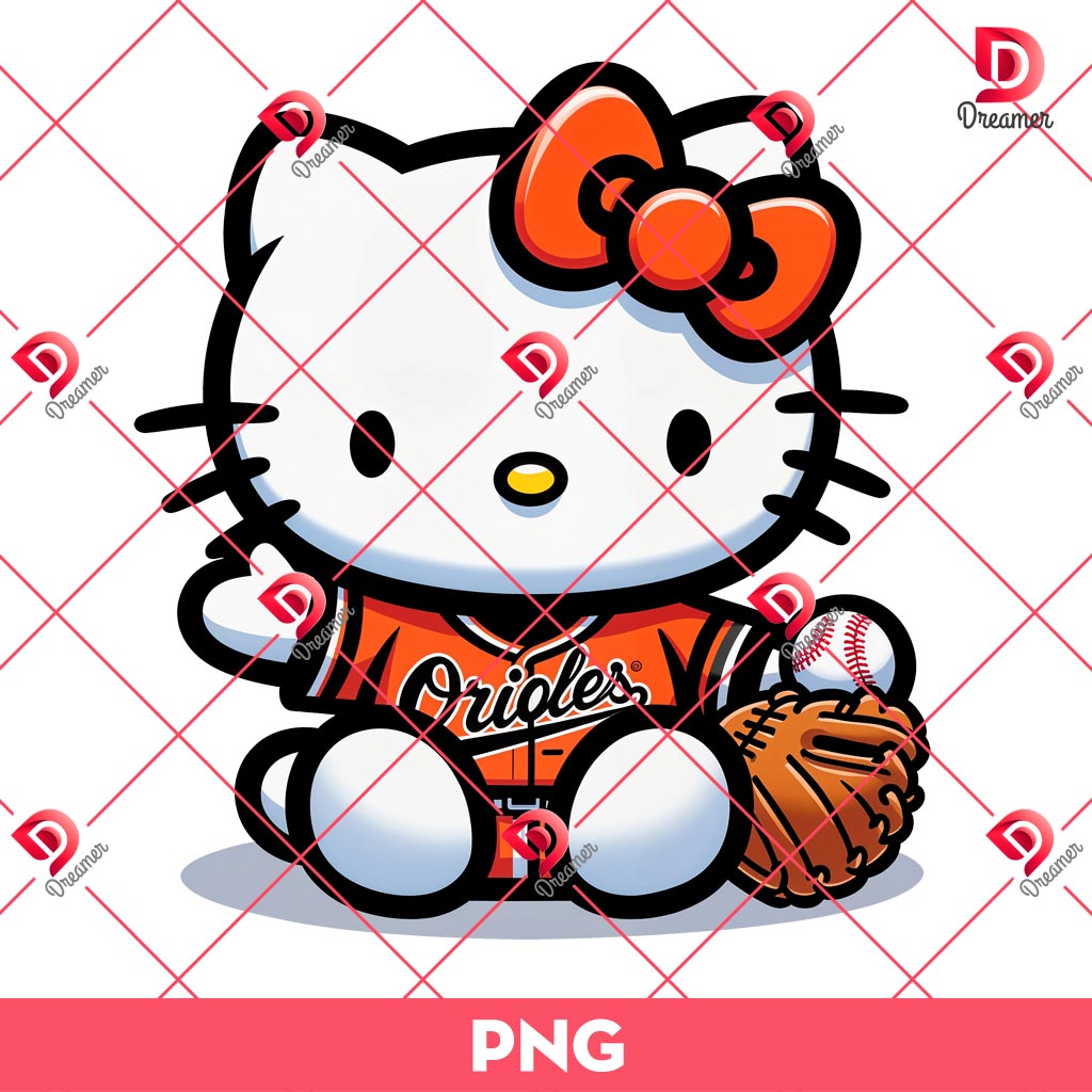 Hello Kitty Orioles Baseball PNG, Baltimore Orioles MLB Sport Hello Kitty PNG
