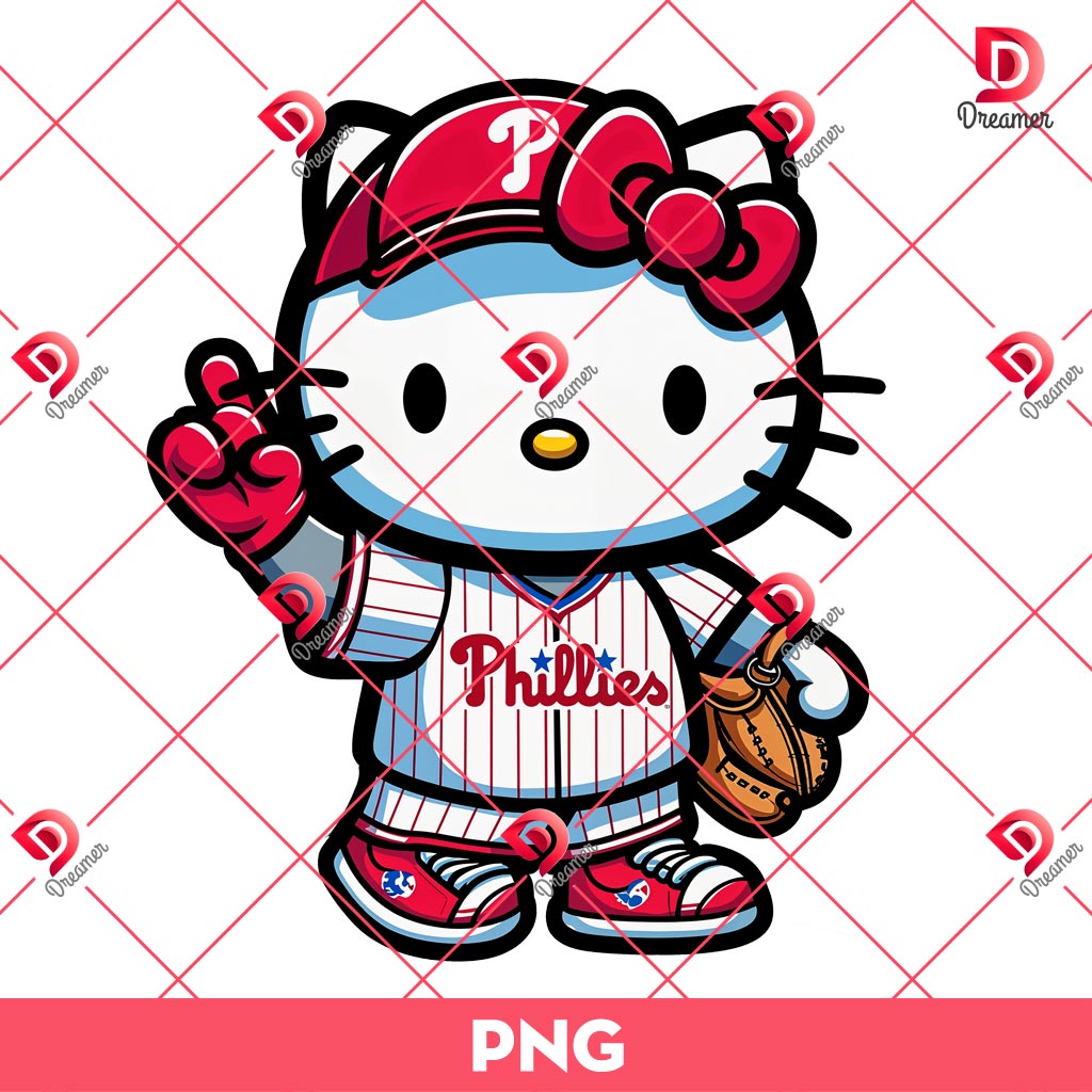 Hello Kitty Philadelphia Phillies PNG, MLB Baseball Sport Hello Kitty PNG, Kitty Phillies Baseball PNG