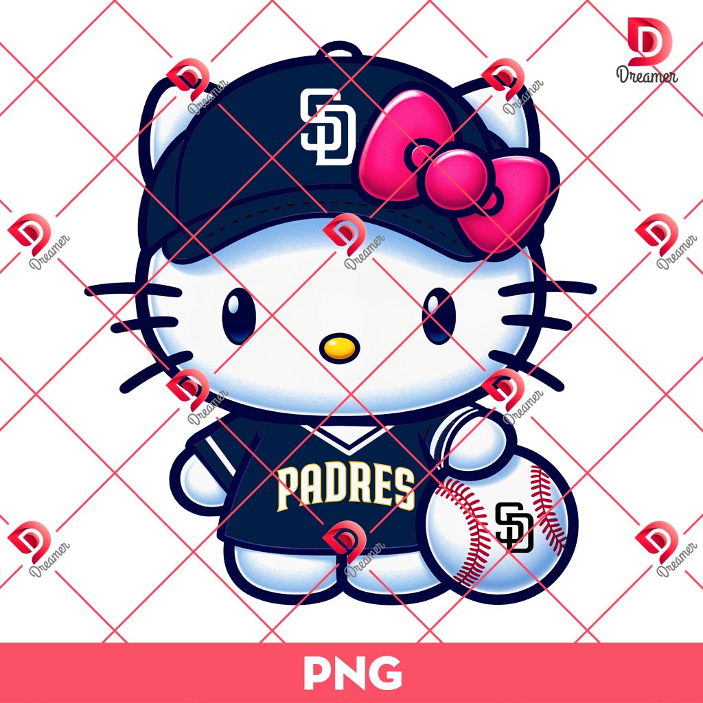 Hello Kitty San Diego Padres Baseball PNG, MLB Sport Hello Kitty SD Padres Player PNG