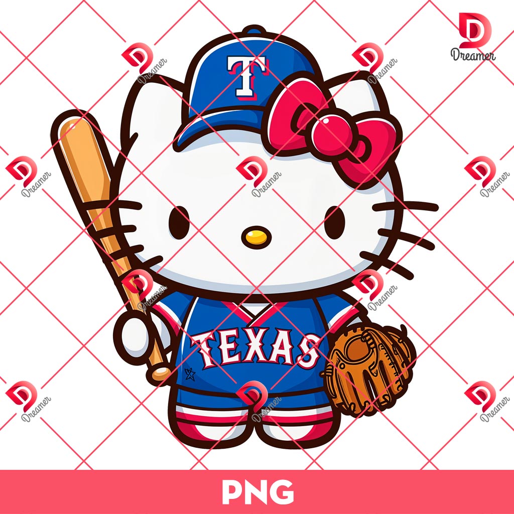 Hello Kitty Texas Rangers PNG, Baseball MLB Hello Kitty Rangers Player PNG