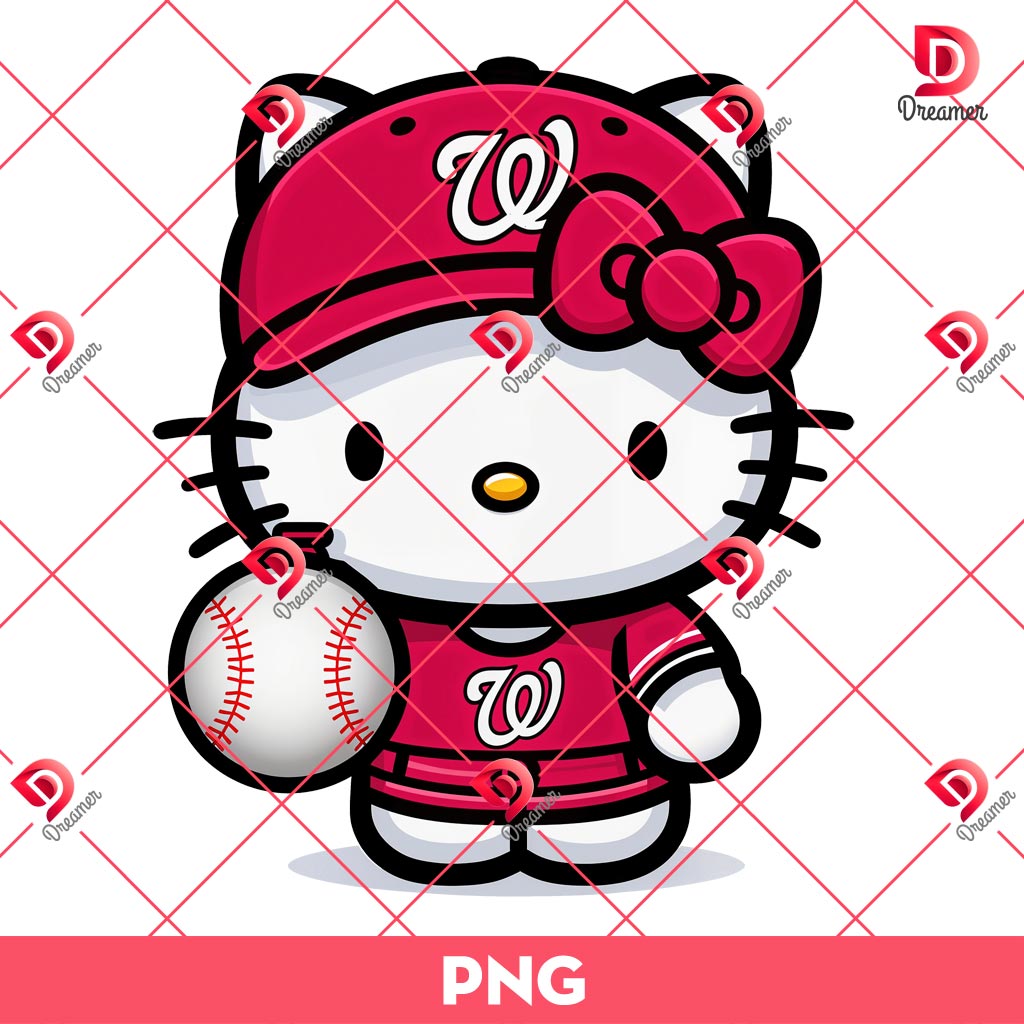 Hello Kitty Washington Nationals Baseball PNG, MLB Sport Washington Nationals Hello Kitty PNG