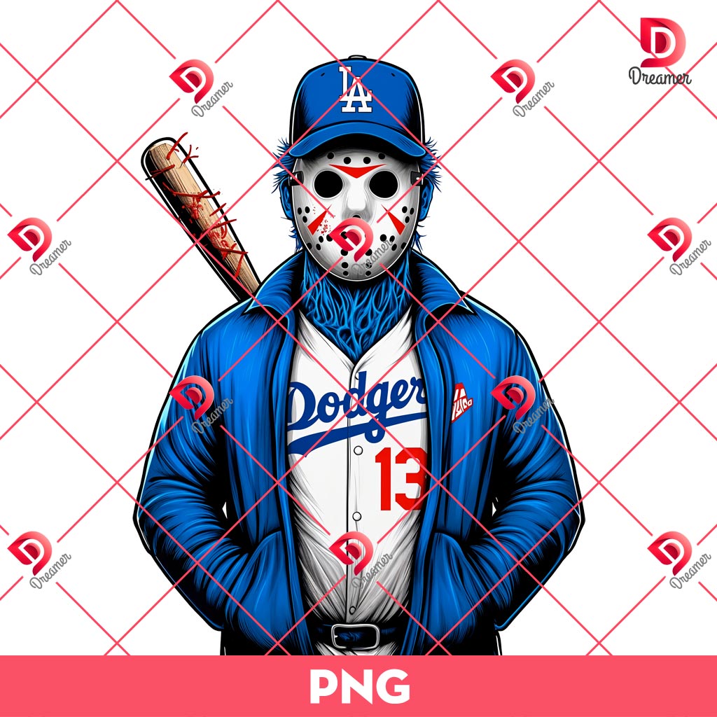 Horror Baseball Dodgers PNG, Jason Voorhees Los Angeles Dodgers Player PNG
