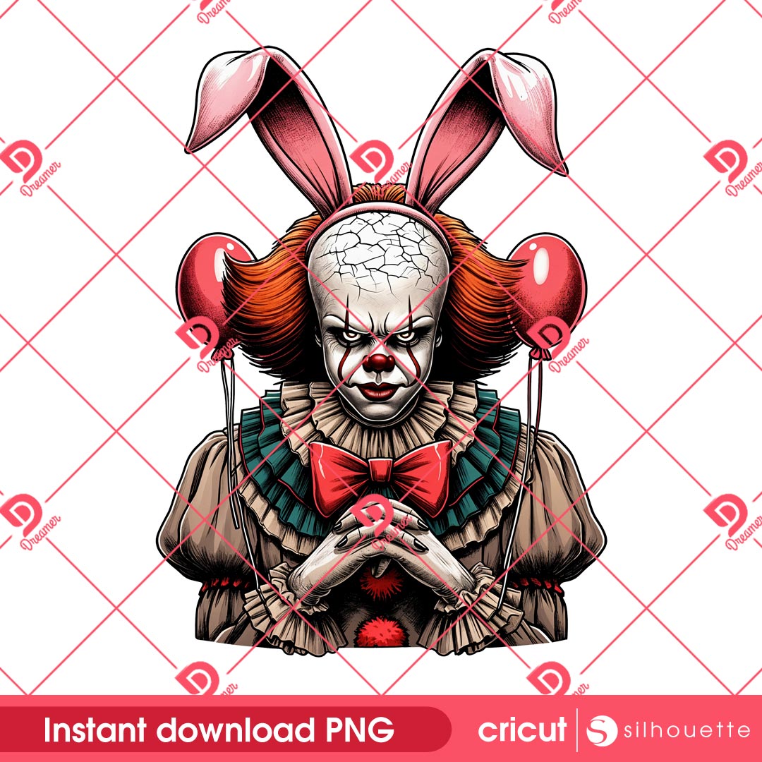 Horror Easter PNG, Pennywise Bunny Easter Day PNG, Scary Movie Character Easter PNG