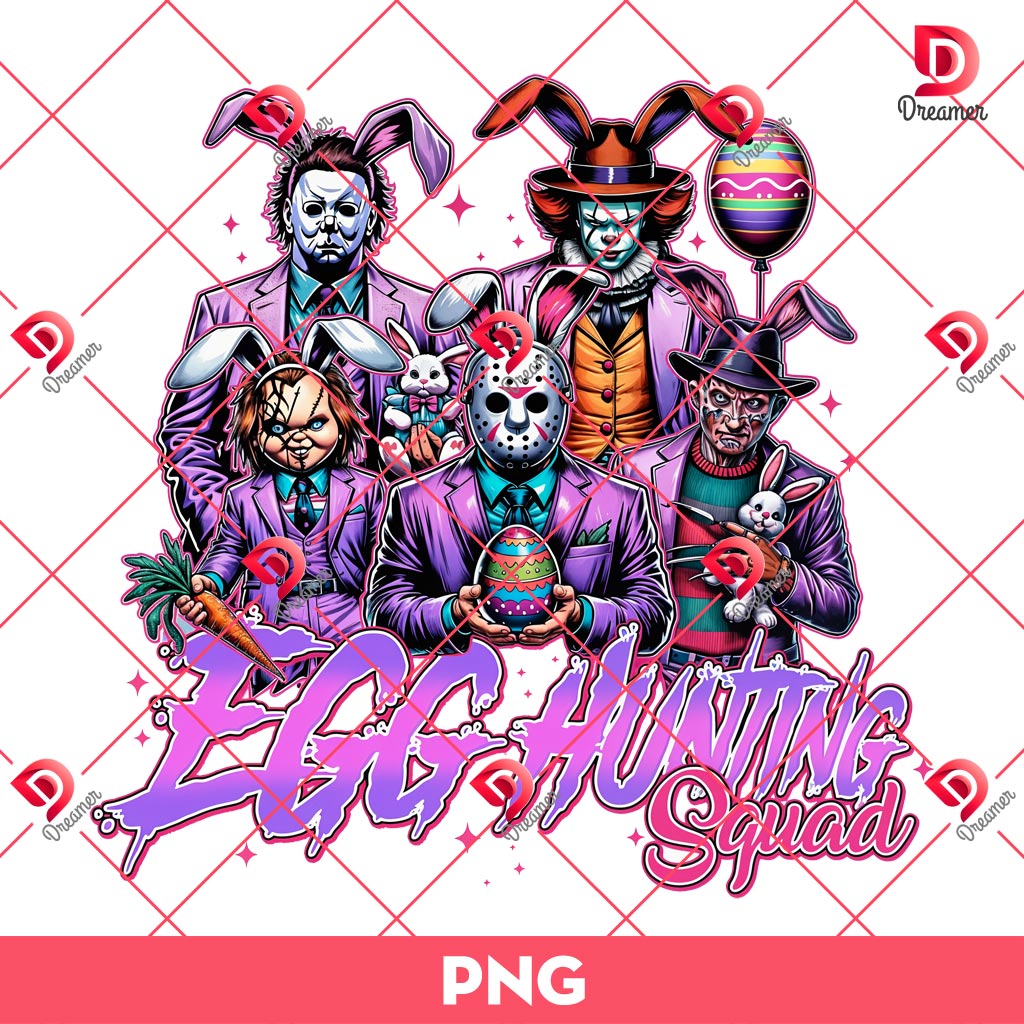 Horror Killers Egg Hunting Squad PNG, Easter Vibes Horror PNG, Horror Killers Happy Easter Day PNG