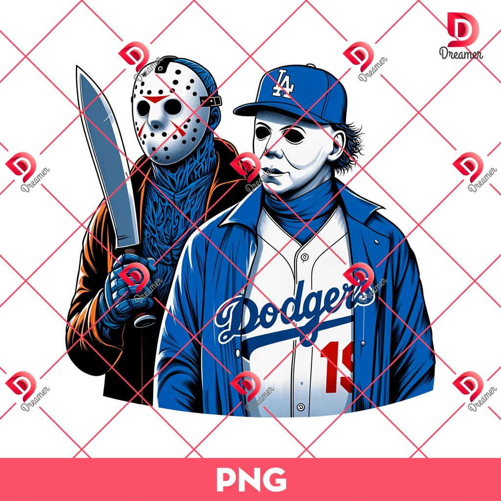 Horror Killers LA Dodgers Baseball PNG, Los Angeles Dodgers Jason Voorhees And Michael Myers PNG