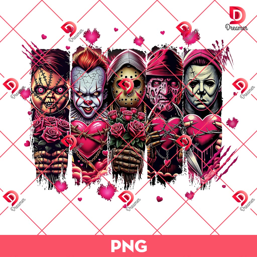 Horror Killers Valentines Day PNG, Scary Movie Characters Valentine PNG
