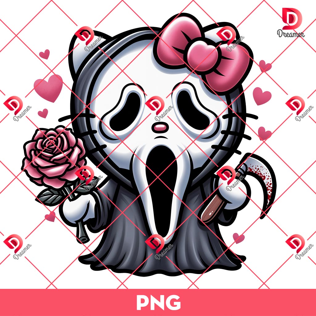 Horror Kitty Ghostface Valentine PNG, Hello Kitty Horror Ghostface Scream Valentines Day PNG