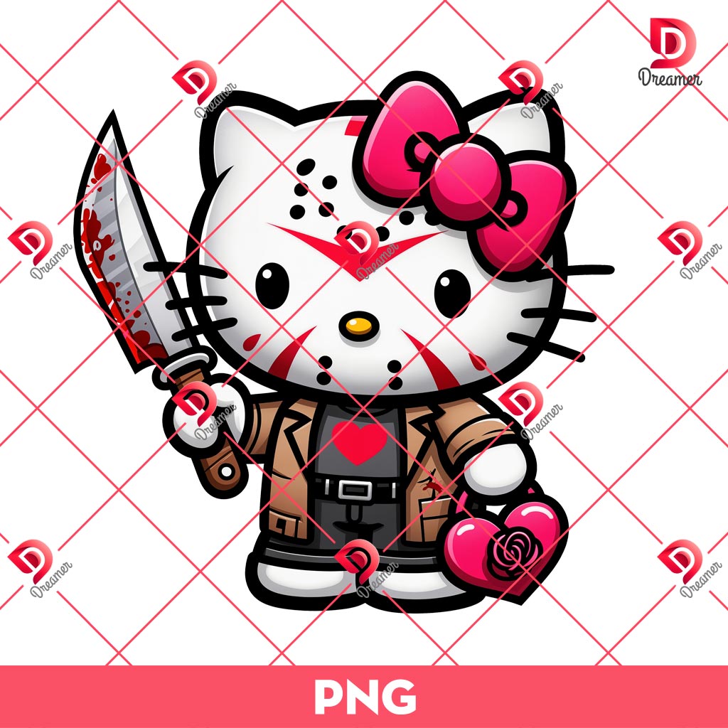 Horror Kitty Jason Voorhees Valentine PNG, Hello Kitty Horror Valentines Day PNG