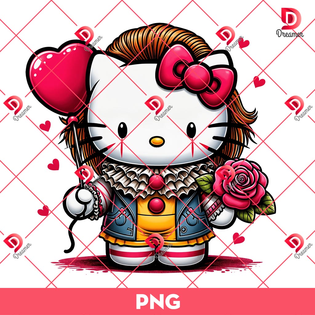 Horror Kitty Pennywise Valentine PNG, Hello Kitty Horror Valentines Day PNG