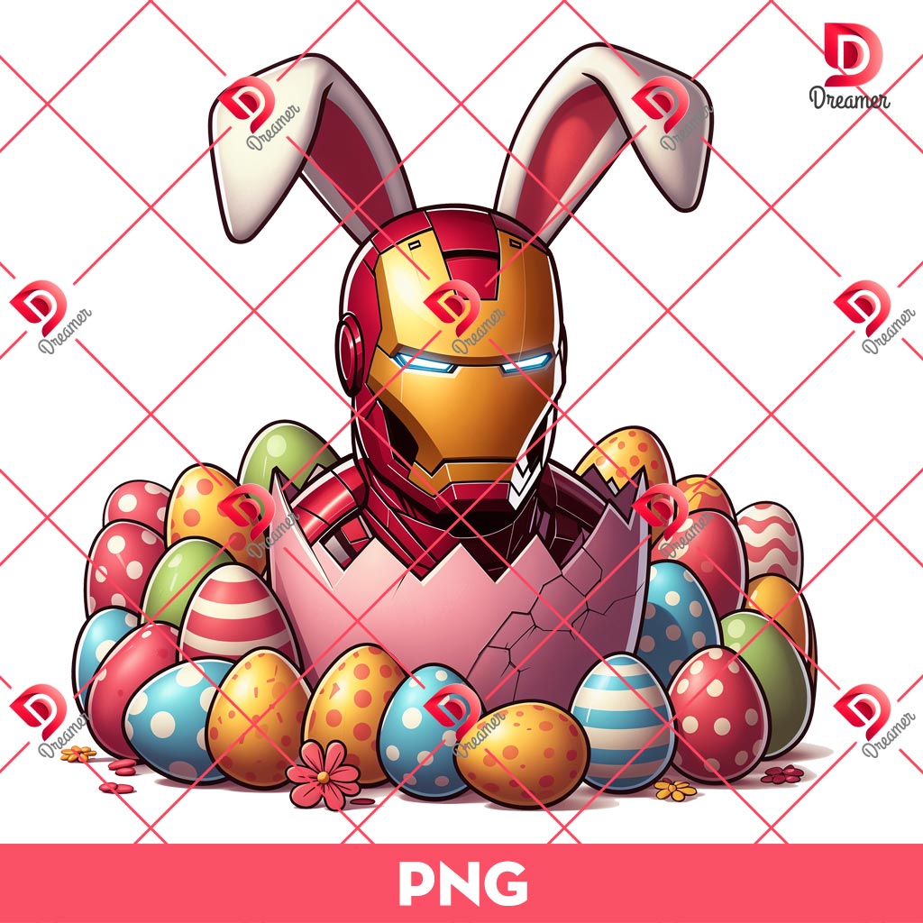Ironman And Easter Eggs PNG, Easter Superhero Bunny PNG