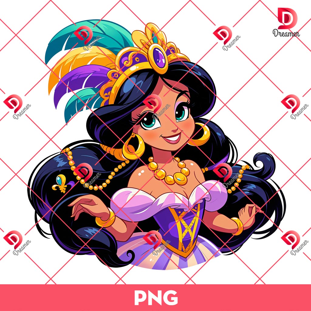 Jasmine Mardi Gras PNG, Mardi Gras Disney Princess Jasmine PNG