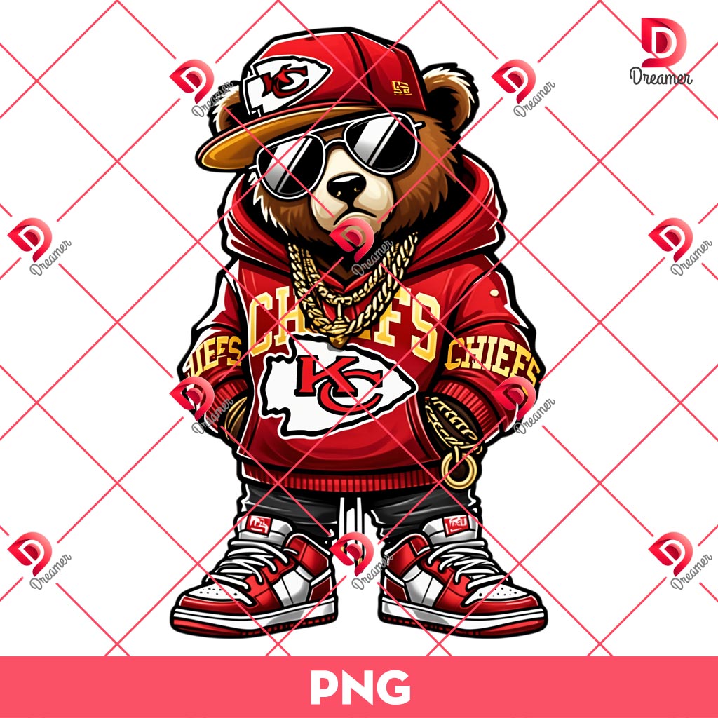 Kansas City Chiefs Football Teddy Bear PNG, NFL Teddy Bear Cartoon Chiefs PNG
