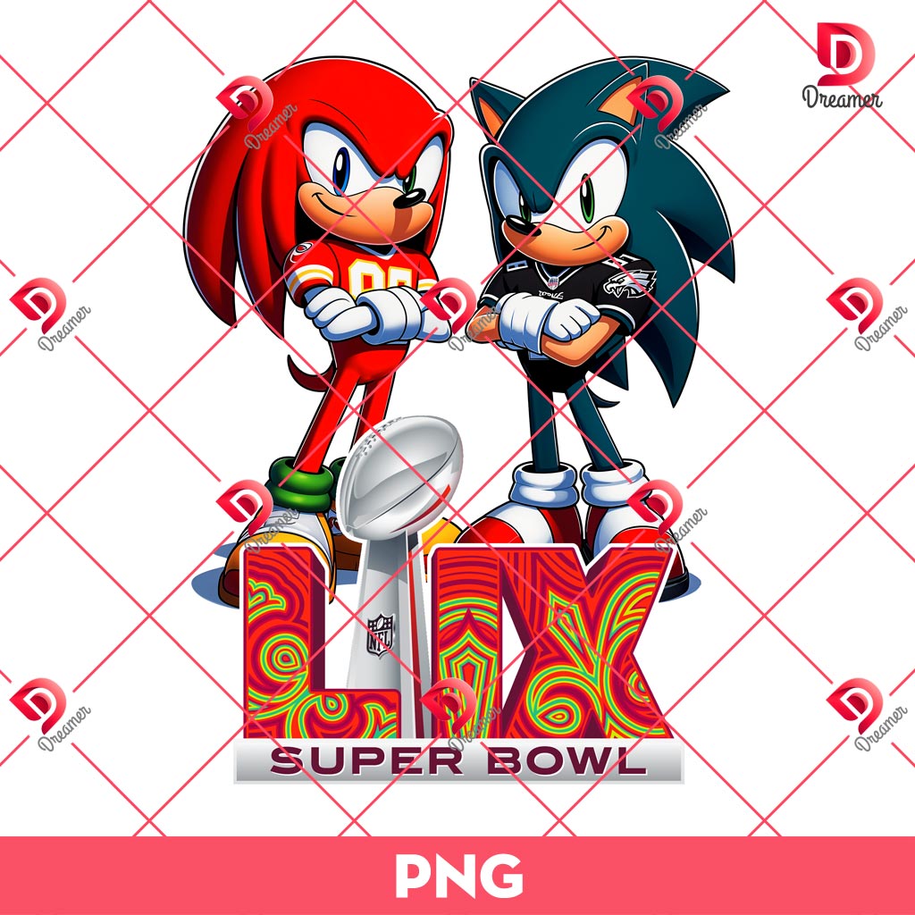 Knuckles KC Chiefs VS Sonic Eagles PNG, Super Bowl LIX 2025 Sonic Cartoon PNG