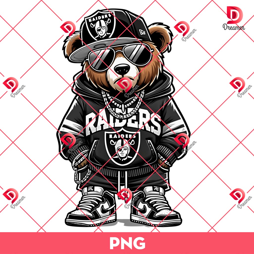 Las Vegas Raiders Football Teddy Bear PNG, NFL Teddy Bear Cartoon Raiders PNG