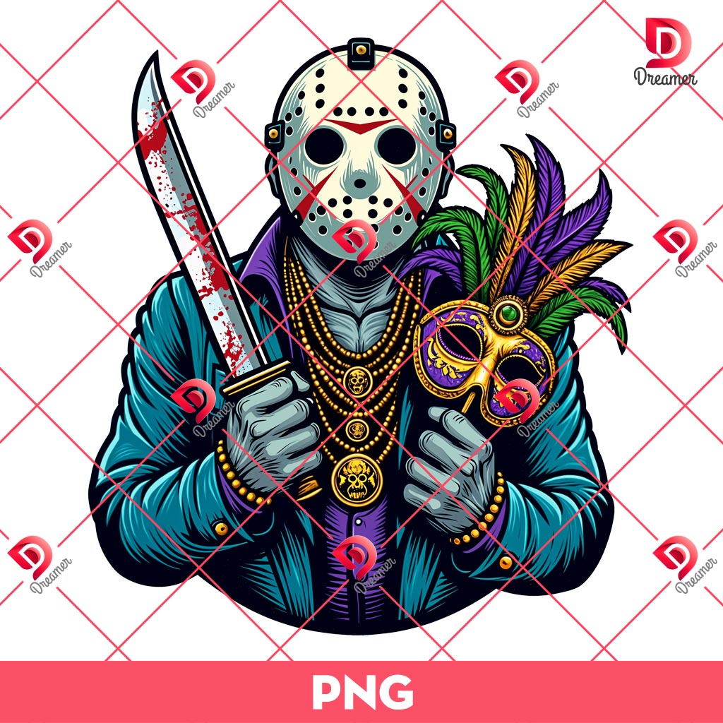 Mardi Gras Jason Voorhees PNG, Horror Killer Mardi Gras PNG