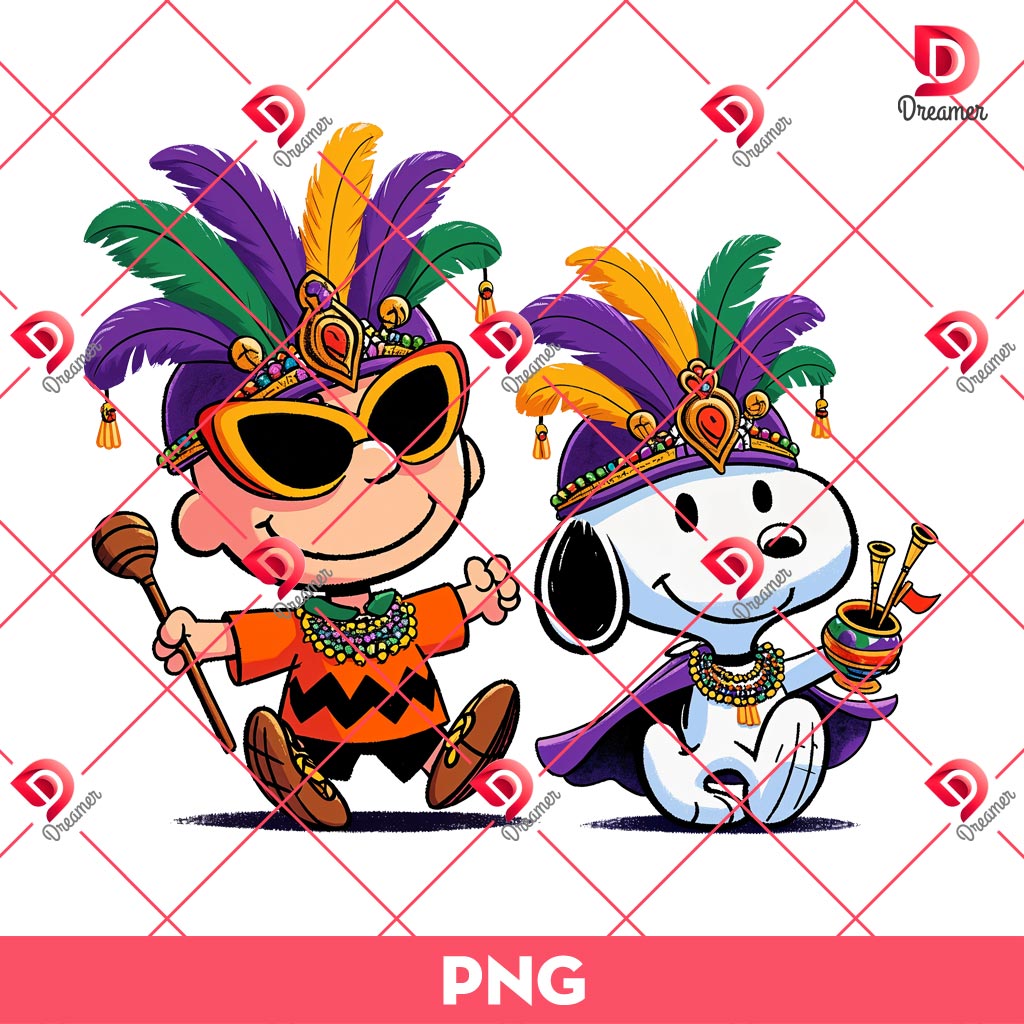 Mardi Gras Snoopy And Charlie Brown PNG, Peanuts Cartoon Mardi Gras PNG