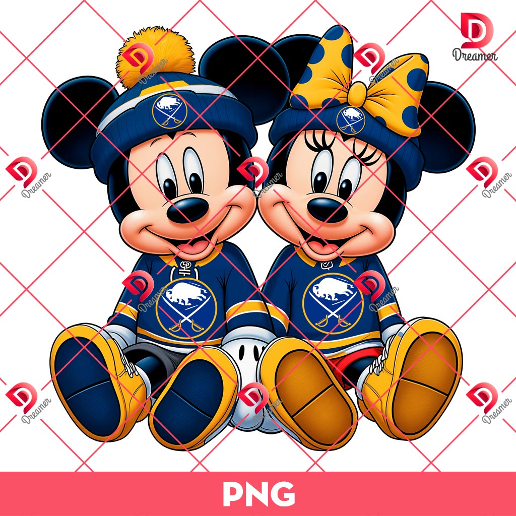 Mickey And Minnie Buffalo Sabres Hockey PNG, Disney Mickey Minnie Sabres NHL Sport PNG