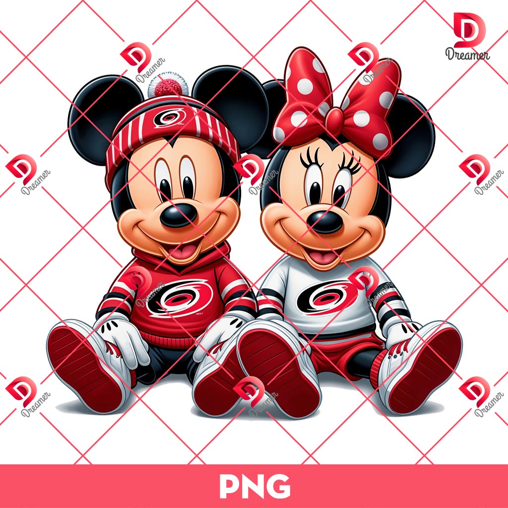 Mickey And Minnie Carolina Hurricanes Hockey PNG, Disney Mickey Minnie Hurricanes NHL Sport PNG