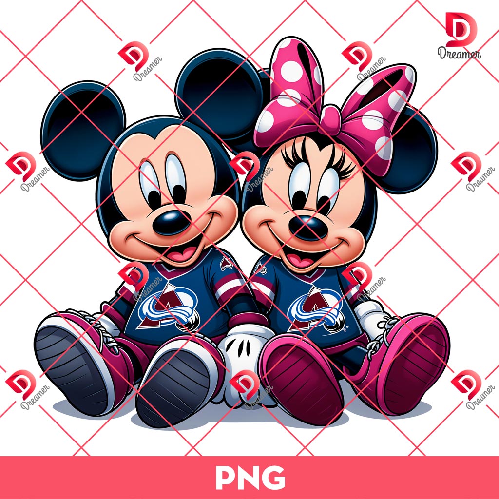 Mickey And Minnie Colorado Avalanche Hockey PNG, Disney Mickey Minnie Avalanche NHL Sport PNG