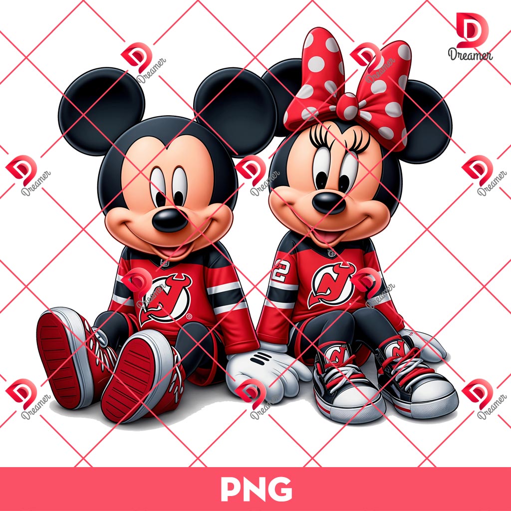 Mickey And Minnie New Jersey Devils Hockey PNG, Disney Mickey Minnie Devils NHL Sport PNG