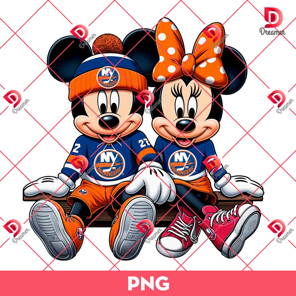 Mickey And Minnie New York Islanders Hockey PNG, Disney Mickey Minnie NY Islanders NHL Sport PNG