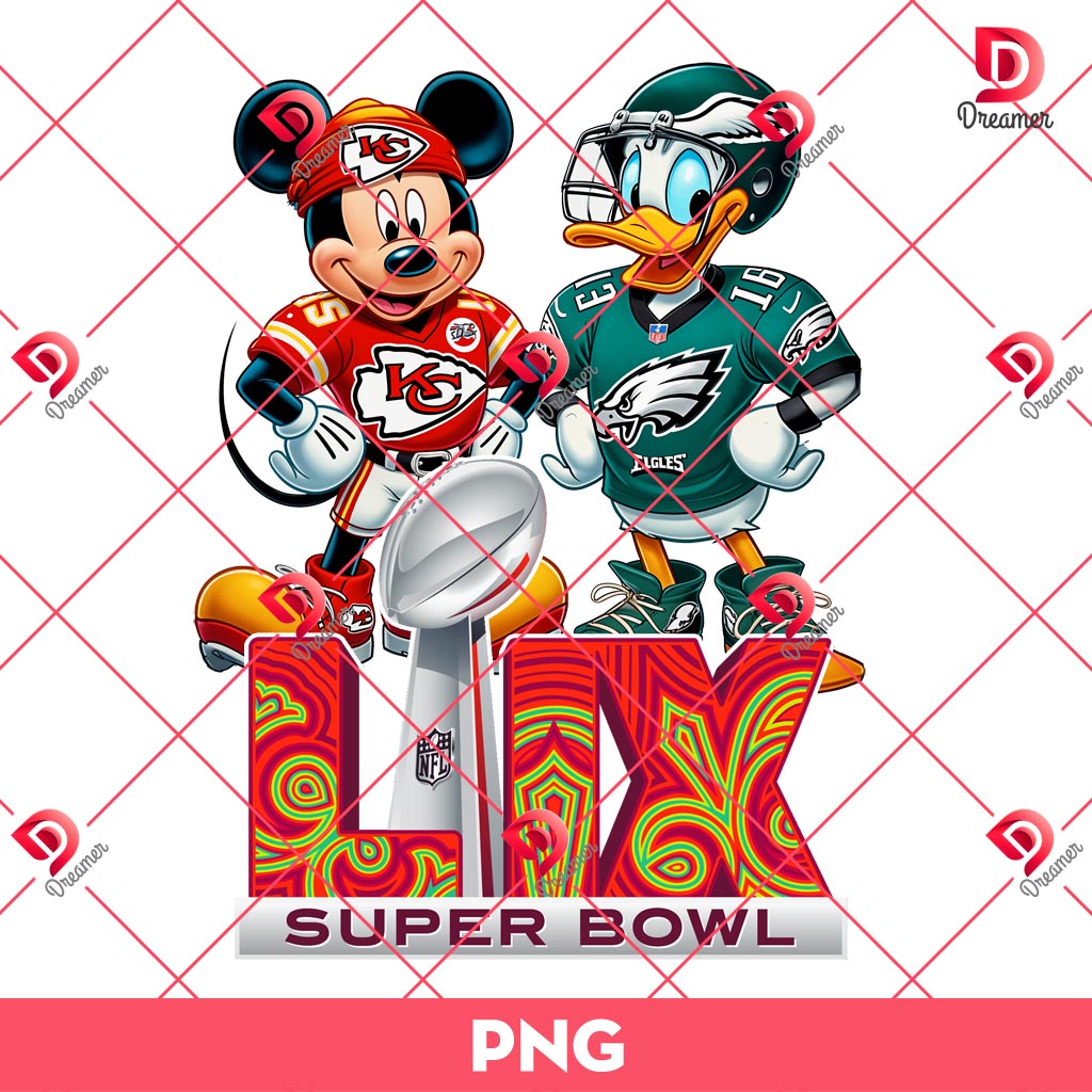 Mickey KC Chiefs VS Donald Eagles PNG, Super Bowl LIX 2025 Disney Cartoon PNG