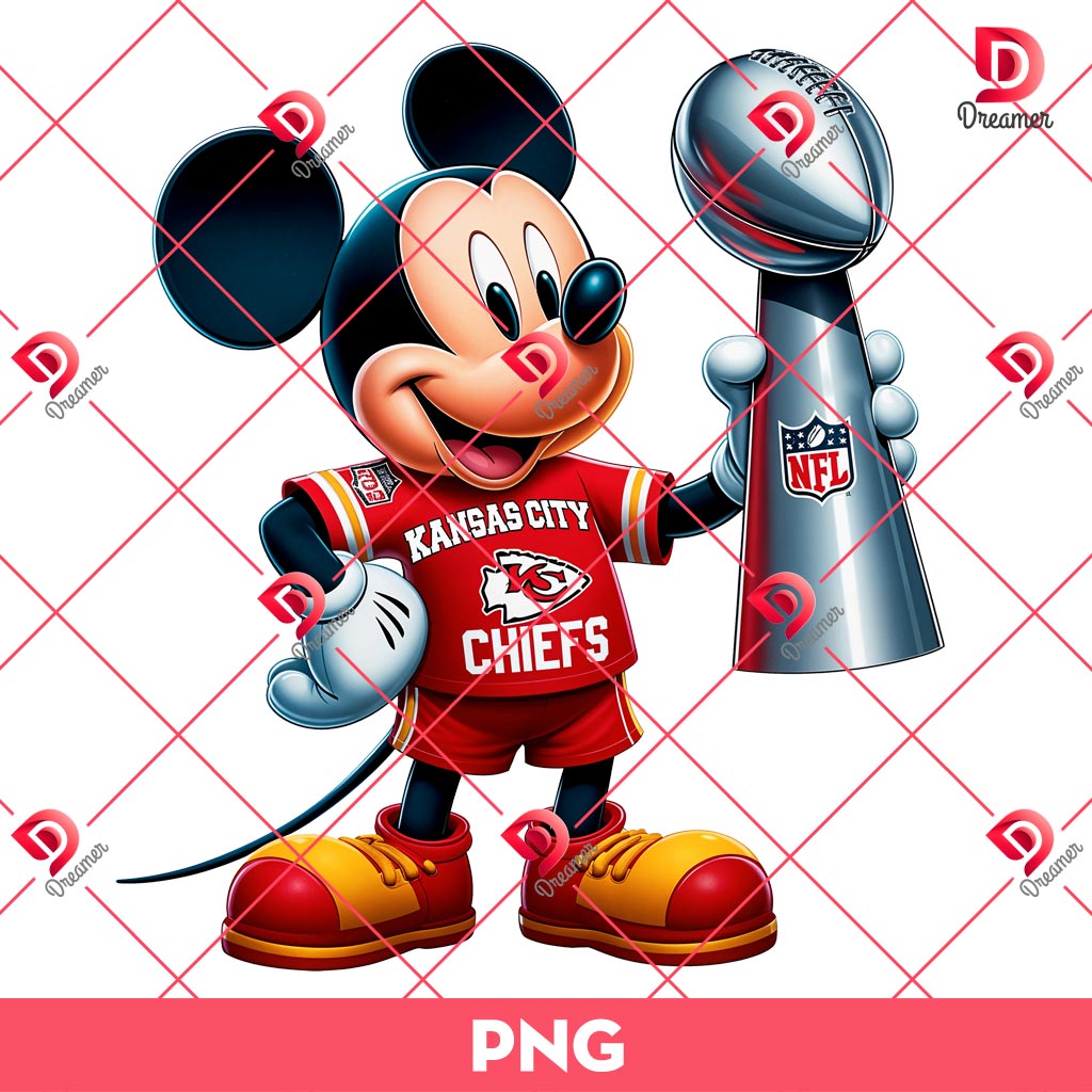 Mickey Mouse KC Chiefs Super Bowl PNG, Mickey Chiefs Champions 2025 PNG, NFL Football Champs Disney Friends PNG